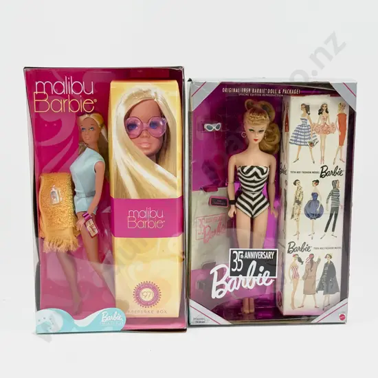 C1993 35th Anniversary Barbie and C2001 Malibu Barbie MIB