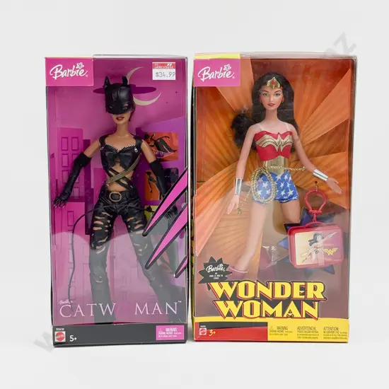C2003 Barbie as Wonder Woman and C2004 Catwoman MIB