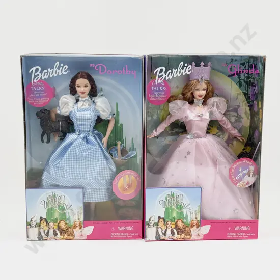 C1999 The Wizard of Oz Barbie as Dorothy and Glinda with C1995 Ken as The Tin Man MIB