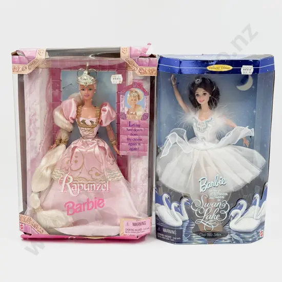 C1997 Barbie as the Swan Queen in Swan Lake and Barbie as Rapunzel