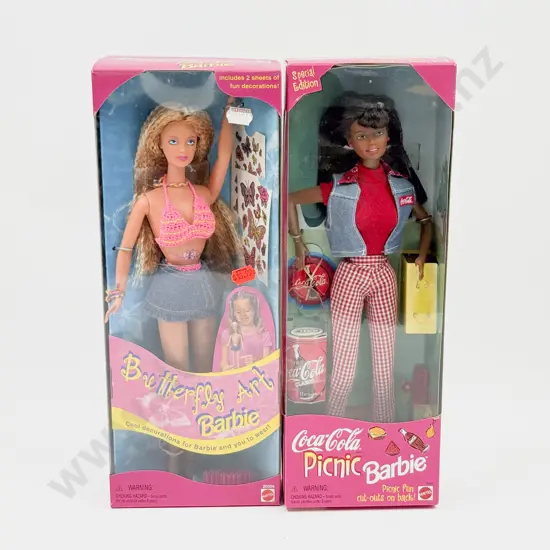 C1998 Butterfly Art Barbie and C1997 Coca-Cola Picnic Barbie Special Ed MIB