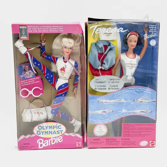 C1999 Sydney 2000 Swimming Champion Teresa & C1995 Olympic Gymnast Barbie MIB