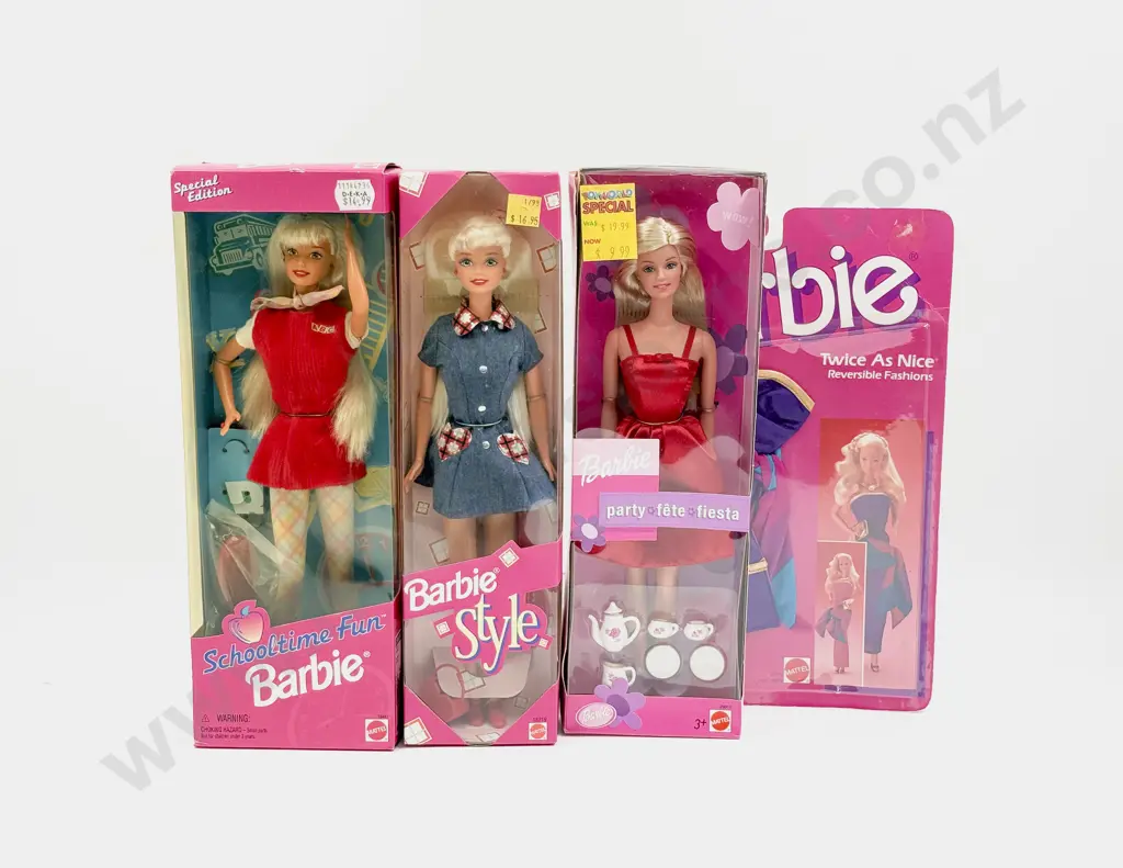 C1997 Barbie Style - Schooltime Fun - Barbie Party and C1985 Barbie Twice As Nice Reversible Fashions MIB Image 1++