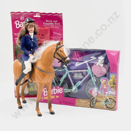 C1997 Barbie Country Ride Bike MIB with Unboxed Horse Riding Barbie and Gymkhana Day Pack