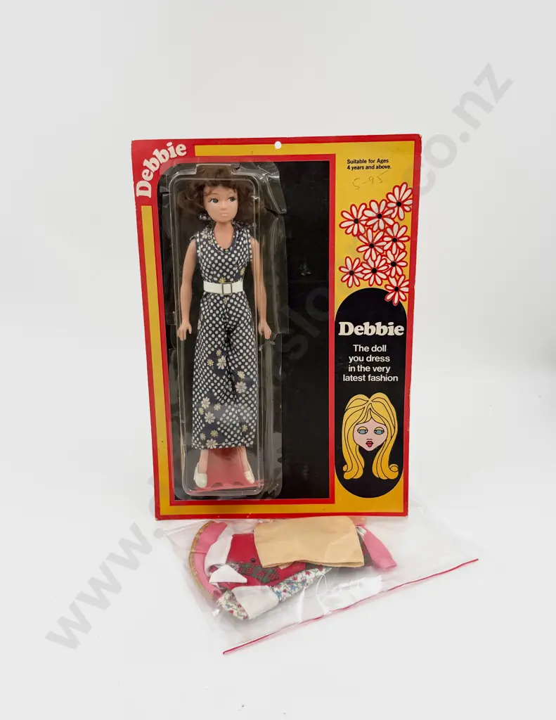 C1975 Debbie Doll on original card with cellophane cover made in NZ 28cm some clothing Image 1++