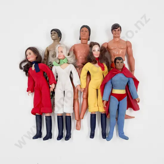 C1977 Hasbro Charlie's Angels with Mego Superman and Action Figures (playworn)