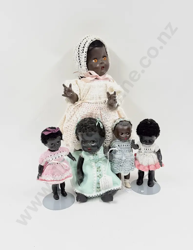 Collection Six Pedigree and Rosebud Black All Hard Plastic Dolls 38cm - 17cm Image 1++
