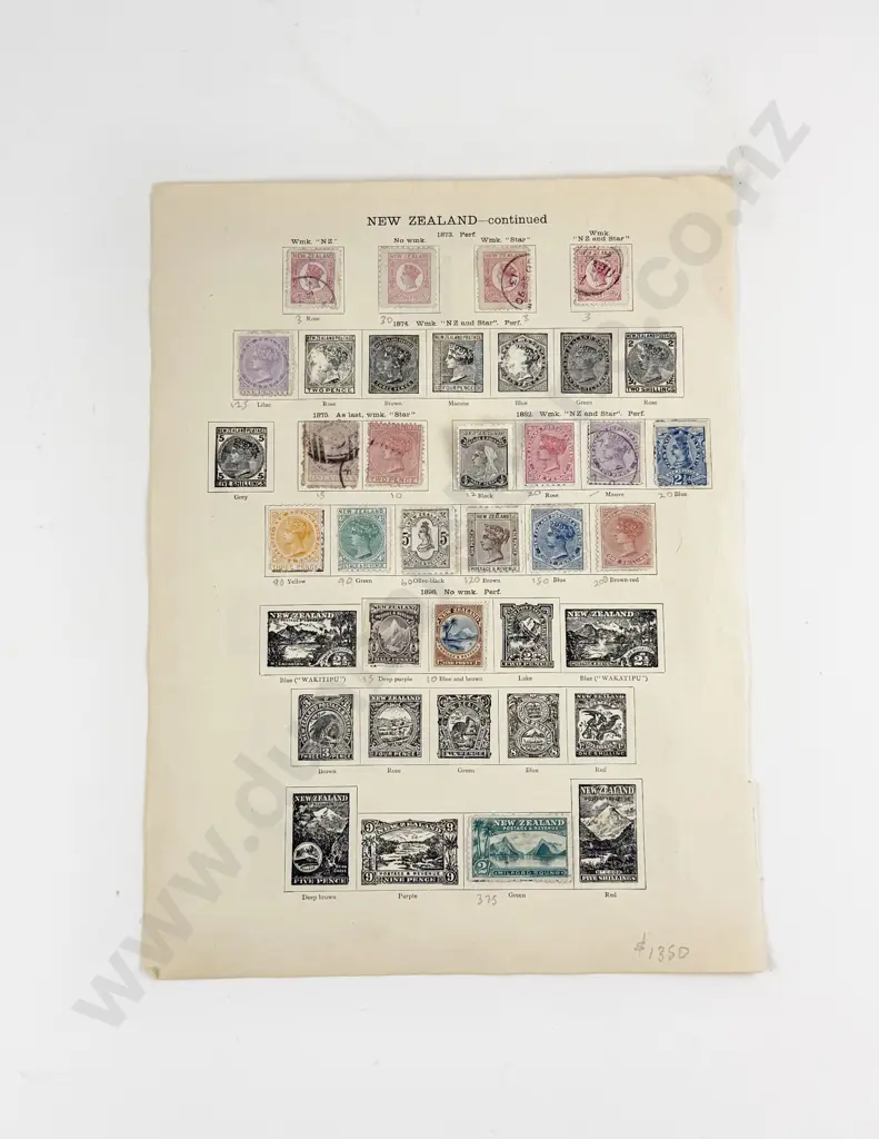 NZ Stamp Album Page Full Face Queens with reverse of Side Face Queens Image 1++