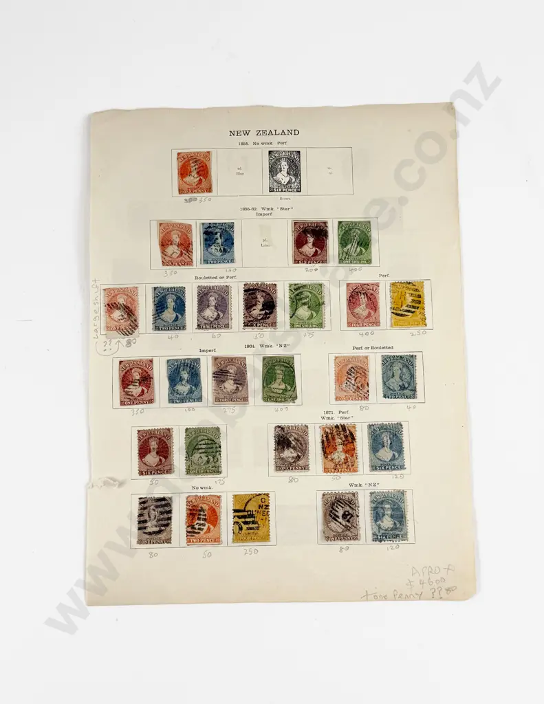NZ Stamp Album Page Full Face Queens with reverse of Side Face Queens Image 1++