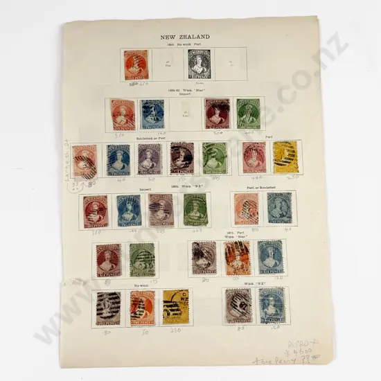 NZ Stamp Album Page Full Face Queens with reverse of Side Face Queens