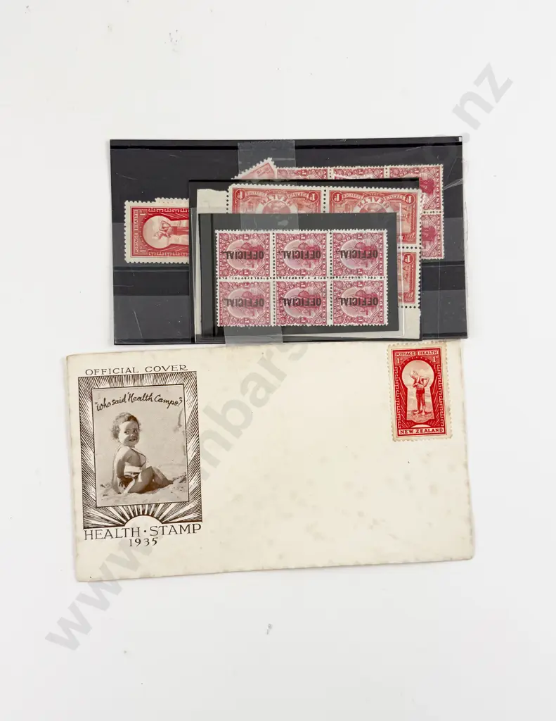NZ 1926 1d Penny Block of 6 Official Block of 6 and Health Stamps Image 1++