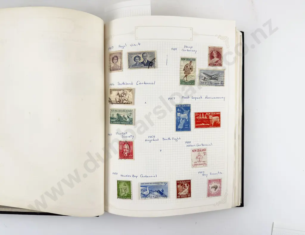 Vintage Stamp Album with NZ Australia and Pacific Island Stamps Image 1++