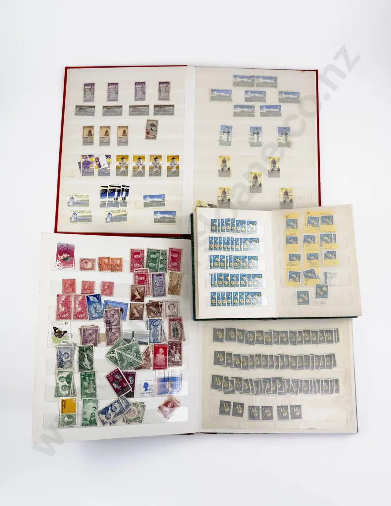NZ Two Stock Book Albums Mostly Pre-Decimal Multiples Image 1++