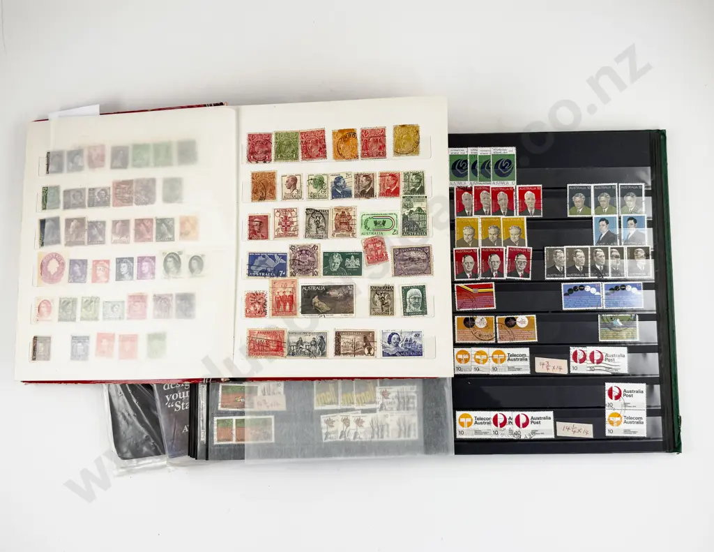 Two Australian Stock Book Stamp Albums with Some Early Mainly Decimal and World Image 1++