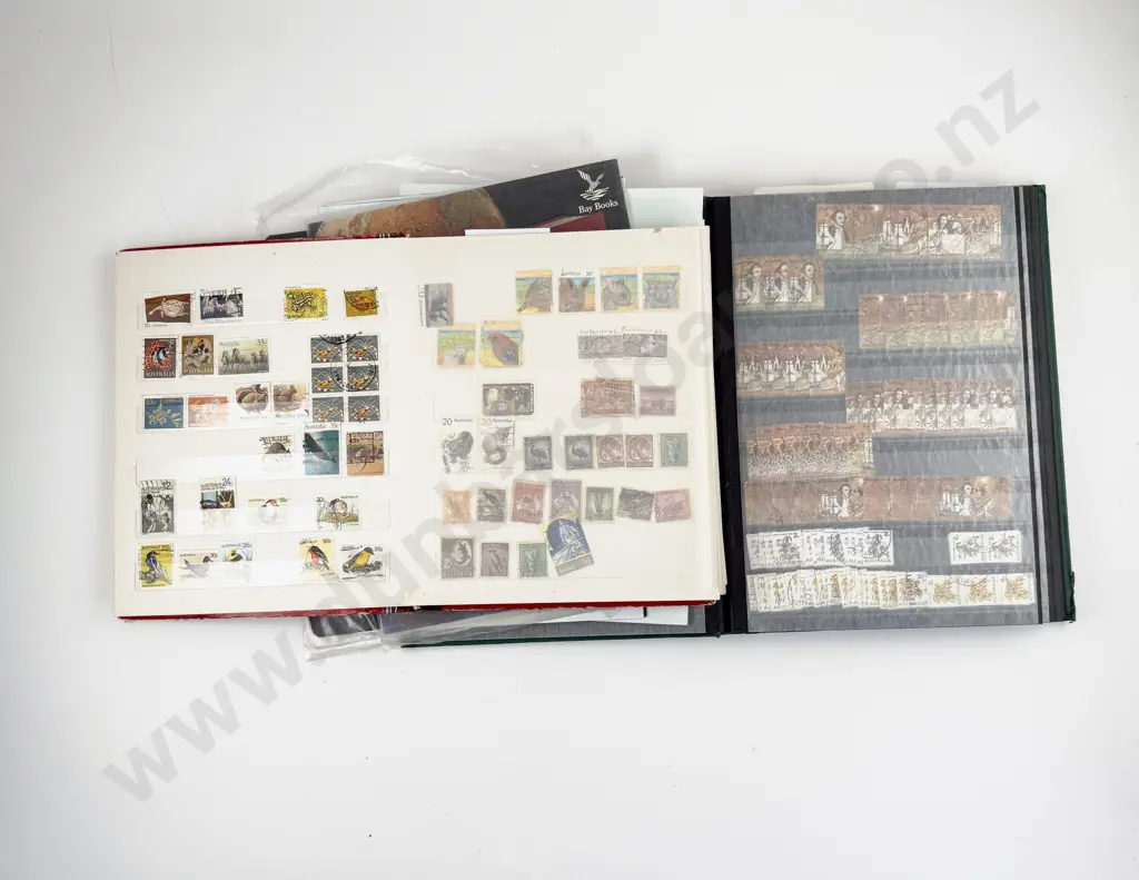 Two Australian Stock Book Stamp Albums with Some Early Mainly Decimal and World Image 1++