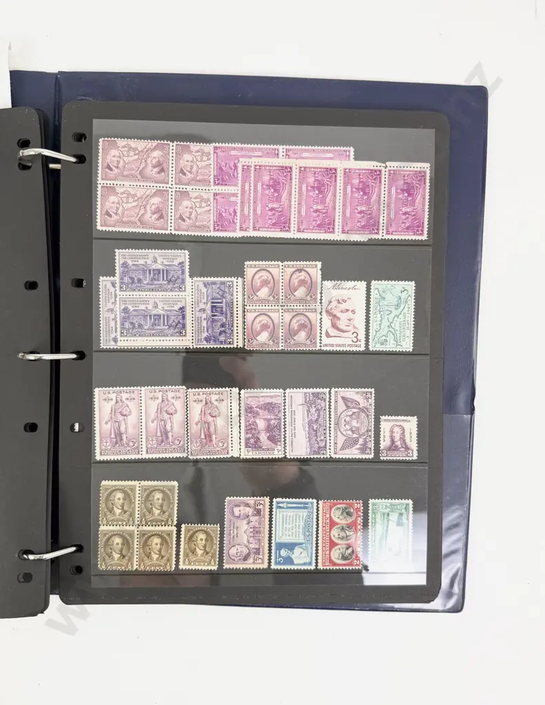 US Two Stock Book Albums one with Mint Stamps and Small Blocks Image 1++
