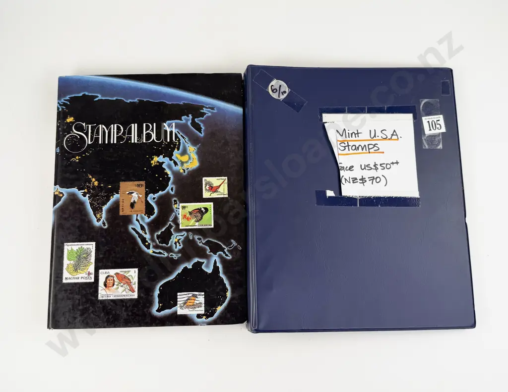US Two Stock Book Albums one with Mint Stamps and Small Blocks Image 1++