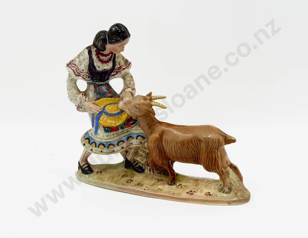 Beswick Ceramic Lady and Goat Figurine Image 1++