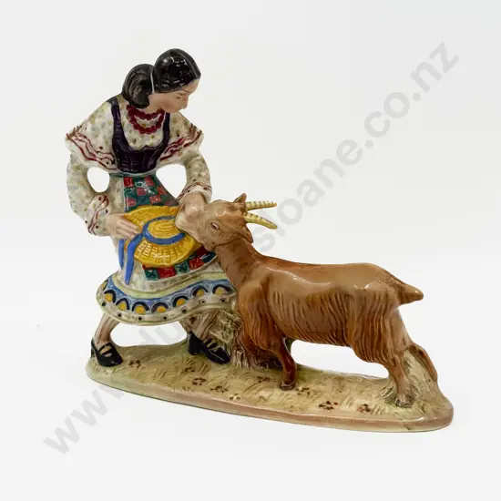 Beswick Ceramic Lady and Goat Figurine
