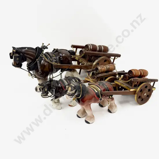 Three Graduated Horse and Carriage Figurines