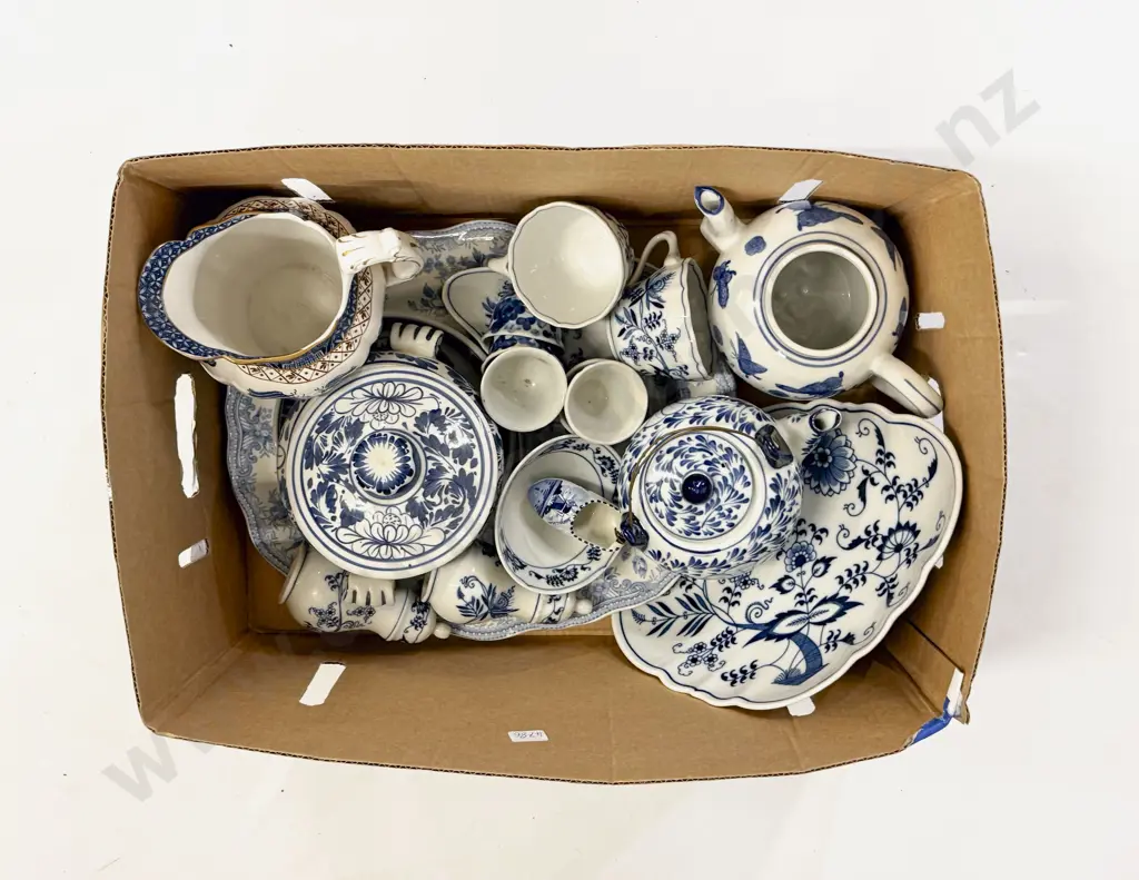 Box of Assorted Blue and White China Image 1++