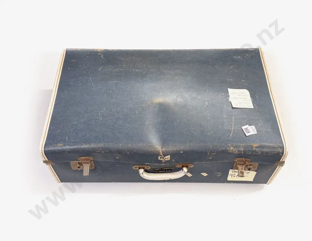 Vintage Suitcase with Large Damask Linen Table Cloth and Other Image 1++