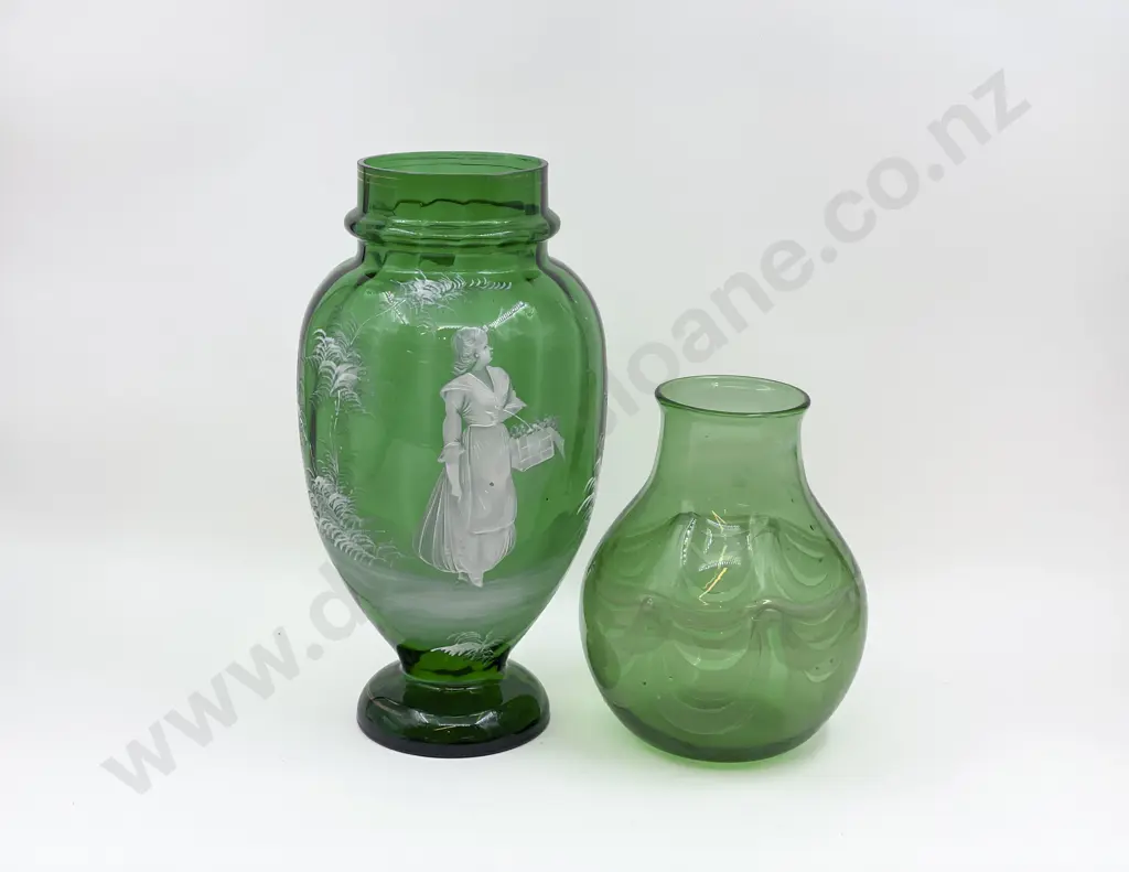 Mary Gregory Green Glass Vase and Other Image 1++