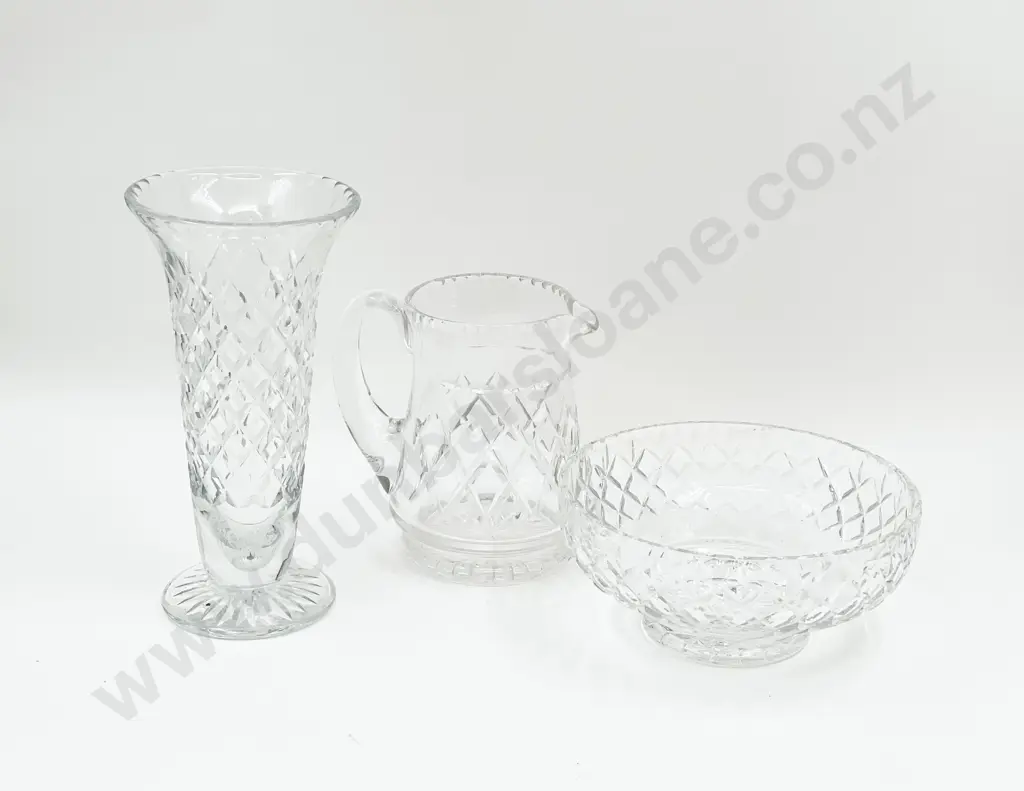 Stuart Crystal Water Jug with Corbett Crystal Bowl and Vase Image 1++