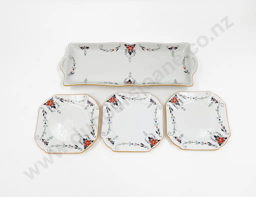 Shelley Fancy China Serving Tray with Three Side Plates Image 1++