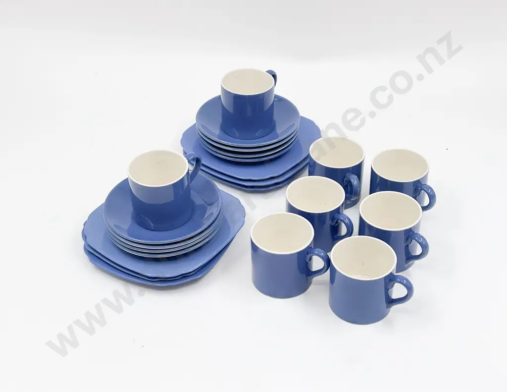 Eight Moorcroft Coffee Cans and Saucers with Six Side Plates Image 1++