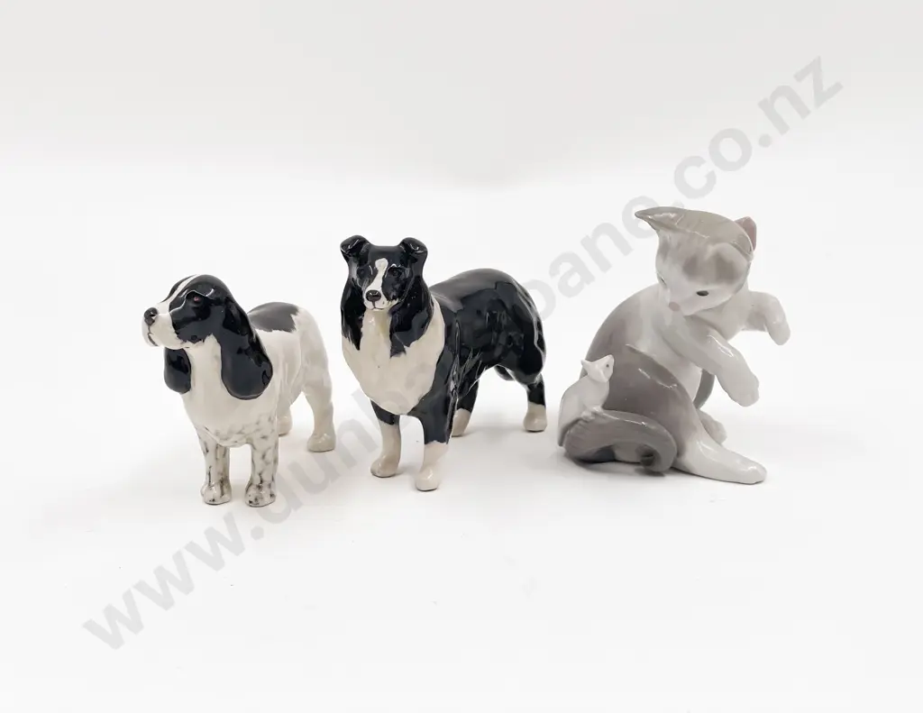 Two Beswick Dogs Together with Lladro Cat Image 1++
