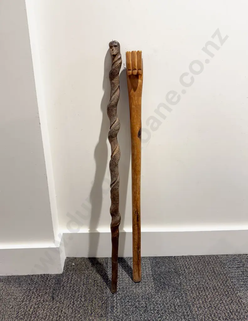 Pair of Carved Wooden Walking Sticks Image 1++