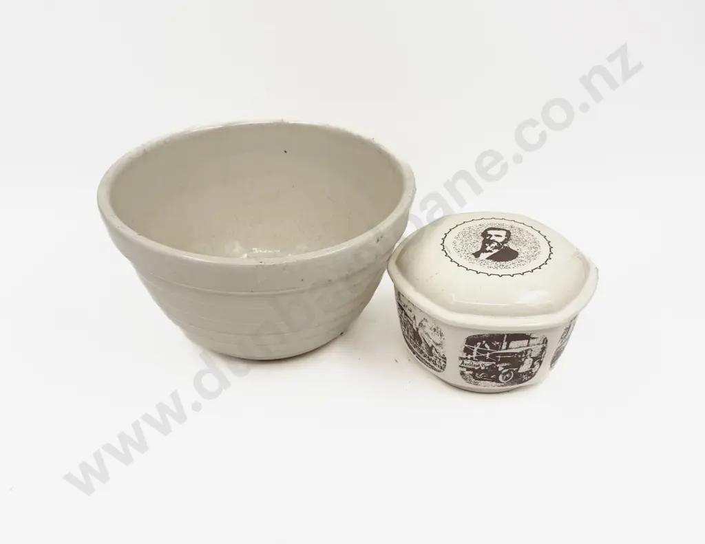 Crown Lynn Mixing Bowl & Commemorative Ceramco 50th Anniversary Lidded Trinket Jar Image 1++