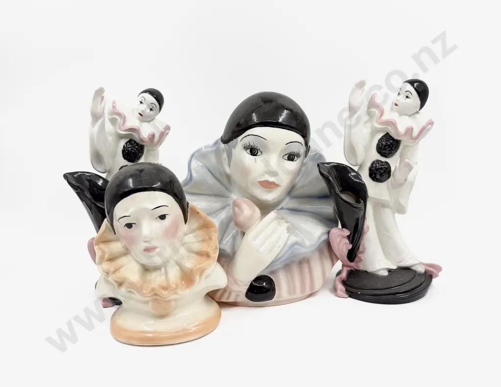 Two Ceramic Clown Figure Vases & Similar Graduated Pair of Busts Image 1++