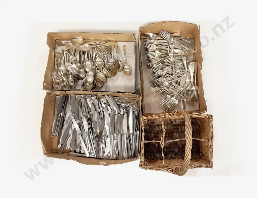 Large Quantity of Cutlery & Woven Wine Basket Image 1++
