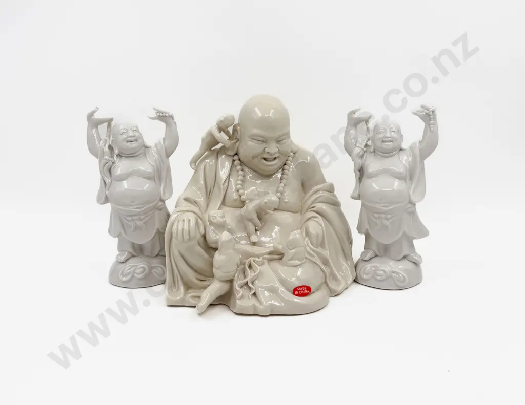 Ceramic Buddha Group Figure Together with Two Similar Examples Image 1++