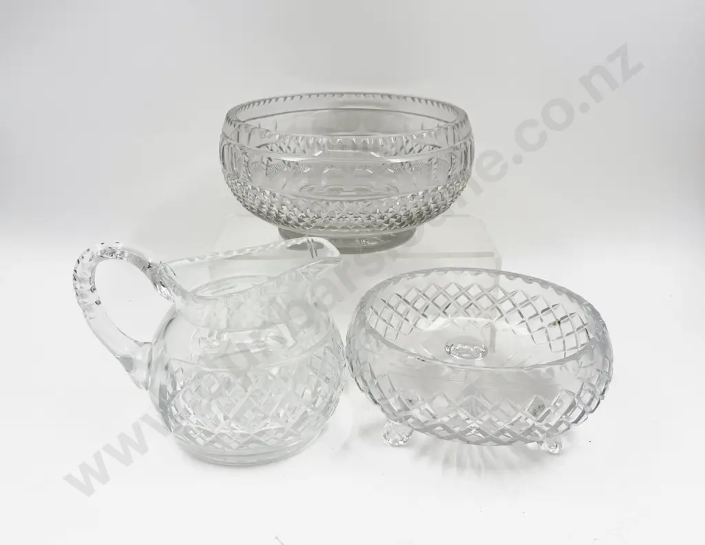 Three Faceted Crystal Bowls & Jug Image 1++