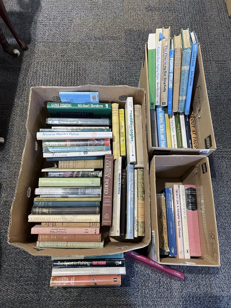 Three Boxes of Assorted Fishing Reference Volumes Image 1++