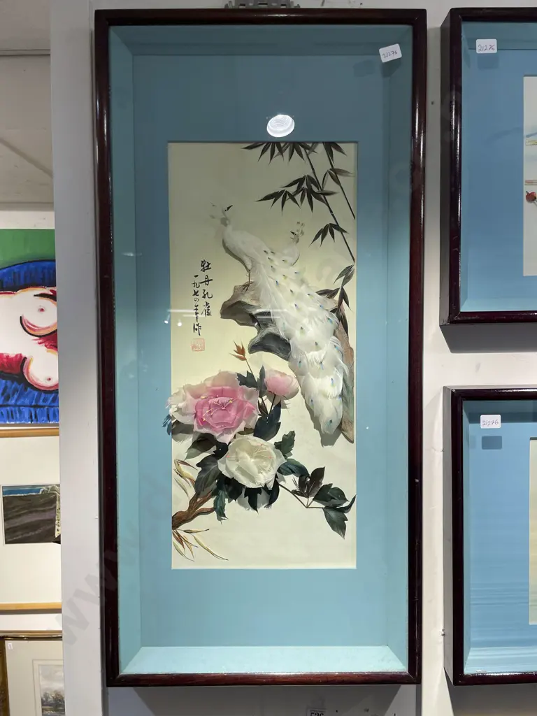 Pair of Framed Chinese Mixed Media Artworks Image 1++