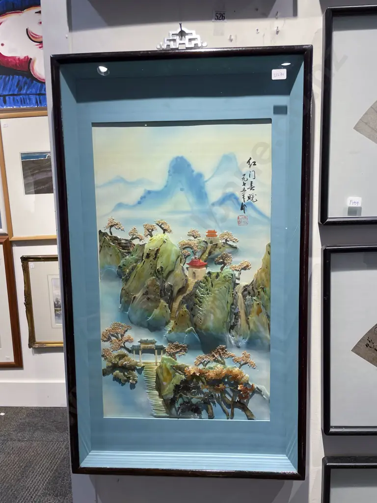 Pair of Framed Chinese Mixed Media Artworks Image 1++
