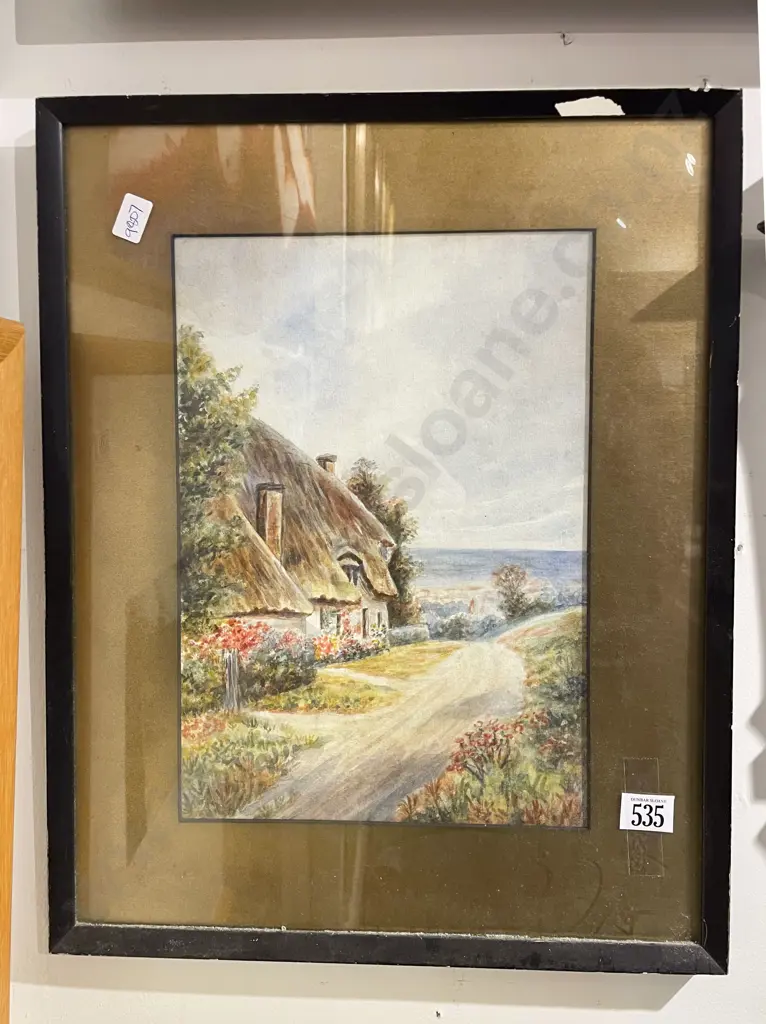 Unknown Artist - "Coastal Landscape with House"- Watercolour Image 1++