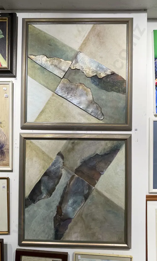 Pair of Sarah Meads Abstract Mixed Media Artworks Image 1++