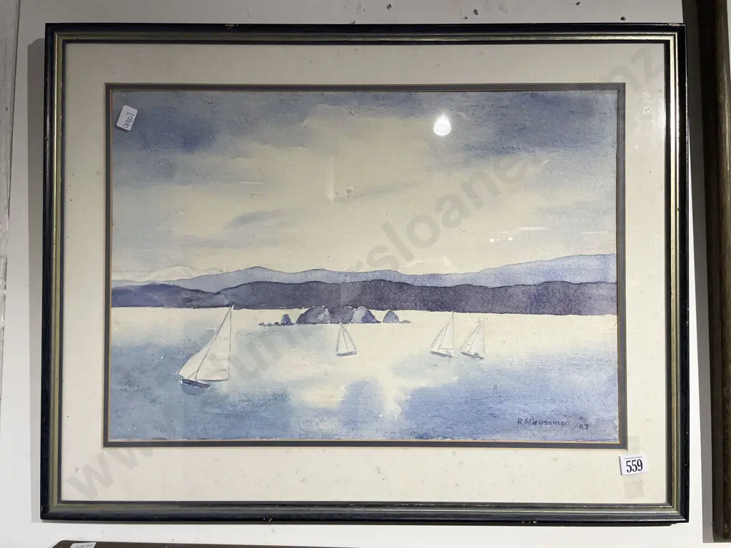 R. A Grossman - "Yachts - Days Bay" - Watercolour Image 1++