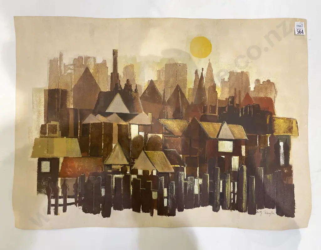 Betty Pilkington - "Cityscape" - Oil on Paper (Unframed) Image 1++