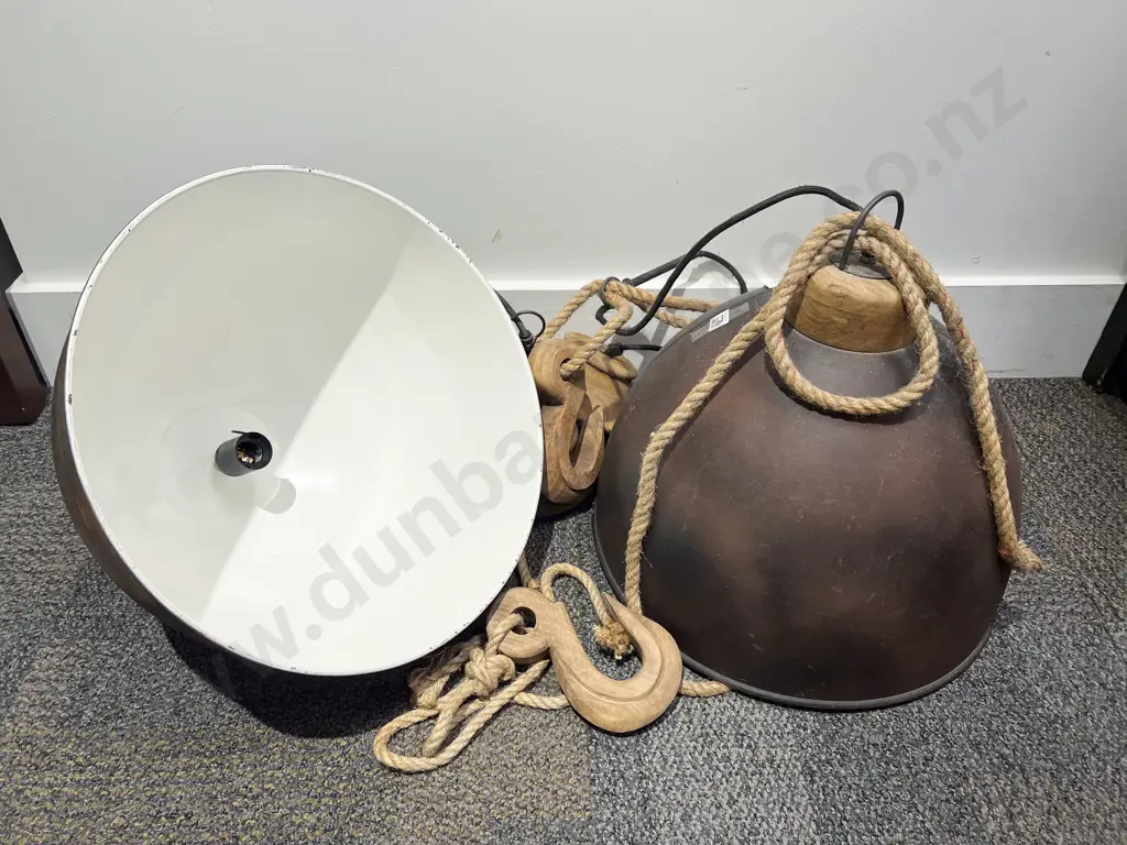 Pair of Large Industrial Style Pendant Lights Image 1++