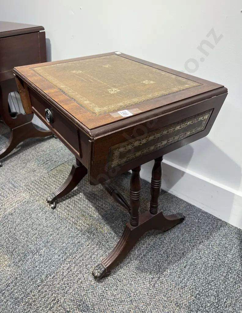 Reproduction Leather Top Sofa Table on Claw Feet Image 1++