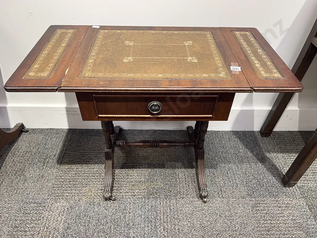 Reproduction Leather Top Sofa Table on Claw Feet Image 1++