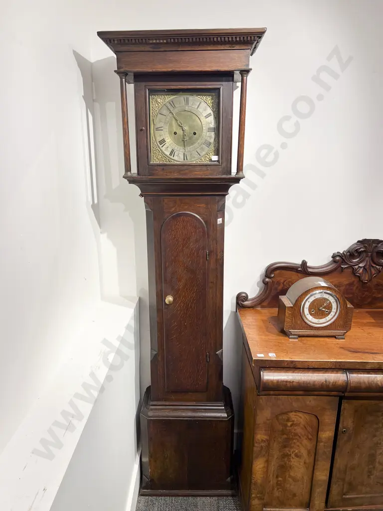 Geo III Brass Faced Oak Longcase Clock Image 1++