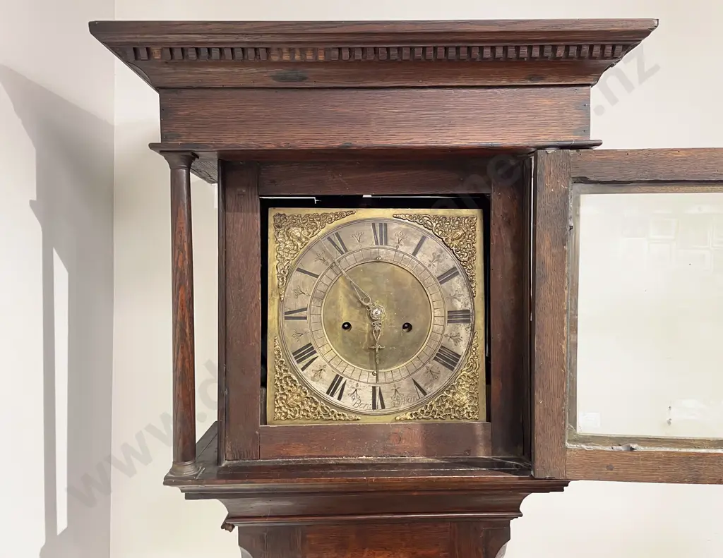 Geo III Brass Faced Oak Longcase Clock Image 1++