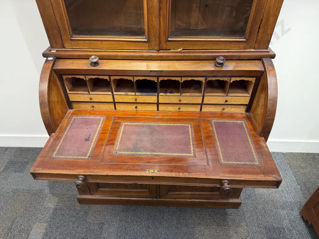 Victorian Mahogany Cylinder Top Bureau Bookcase Image 1++